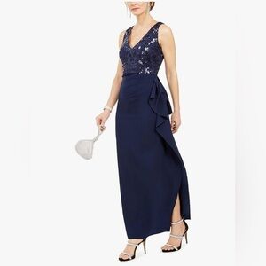 Vince Camuto V-Neck Gown Navy 12